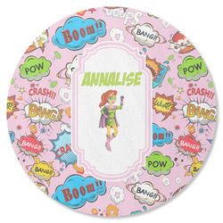 Woman Superhero Round Rubber Backed Coaster (Personalized)