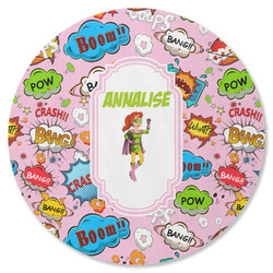 Woman Superhero Round Rubber Backed Coaster (Personalized)
