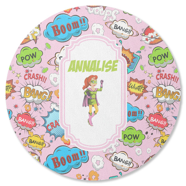 Custom Woman Superhero Round Rubber Backed Coaster (Personalized)