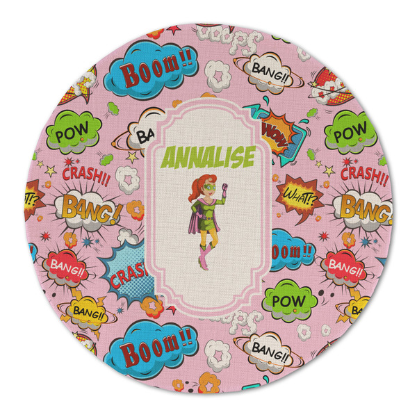 Woman Superhero Round Linen Placemats - FRONT (Double Sided)