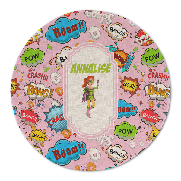 Custom Woman Superhero Round Linen Placemat - Single Sided (Personalized)