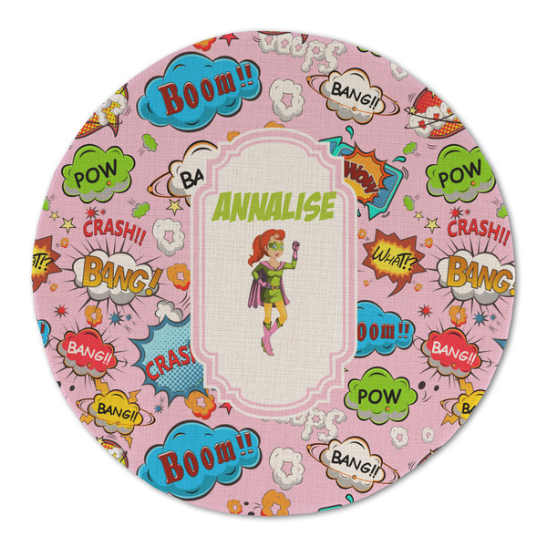 Woman Superhero Round Linen Placemats - FRONT (Single Sided)