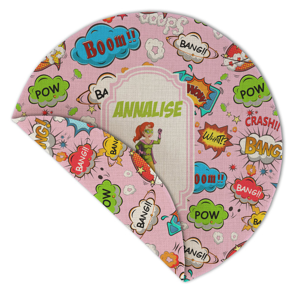 Woman Superhero Round Linen Placemats - Front (folded corner double sided)