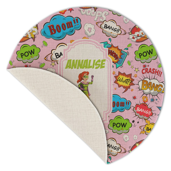 Woman Superhero Round Linen Placemats - Front (folded corner single sided)