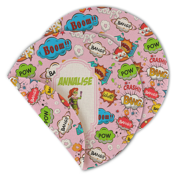 Woman Superhero Round Linen Placemats - MAIN (Double-Sided)