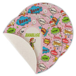 Woman Superhero Round Linen Placemat - Single Sided - Set of 4 (Personalized)