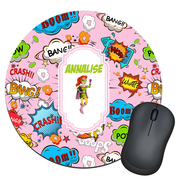 Custom Woman Superhero Round Mouse Pad (Personalized)