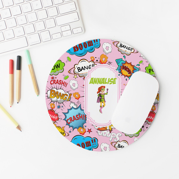 Woman Superhero Round Mousepad - LIFESTYLE 2