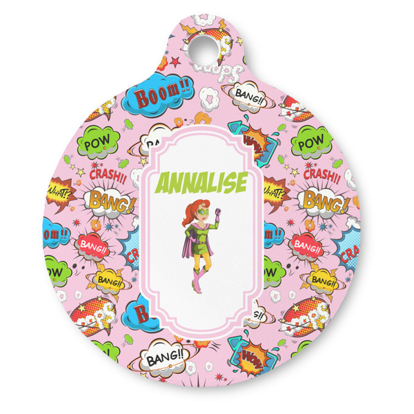 Custom Woman Superhero Round Pet ID Tag (Personalized)