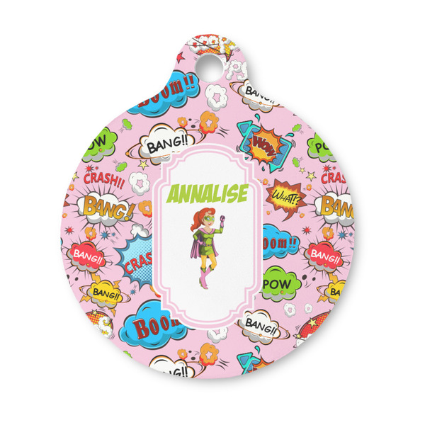 Custom Woman Superhero Round Pet ID Tag - Small (Personalized)