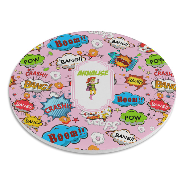 Woman Superhero Round Stone Trivet - Angle View