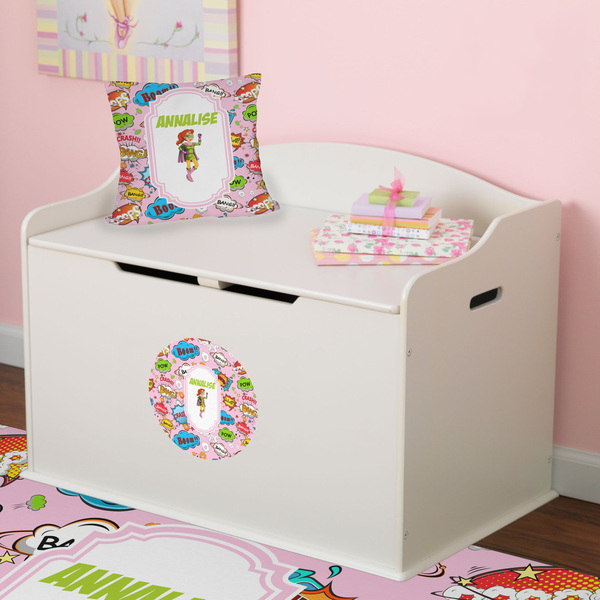 Woman Superhero Round Wall Decal on Toy Chest