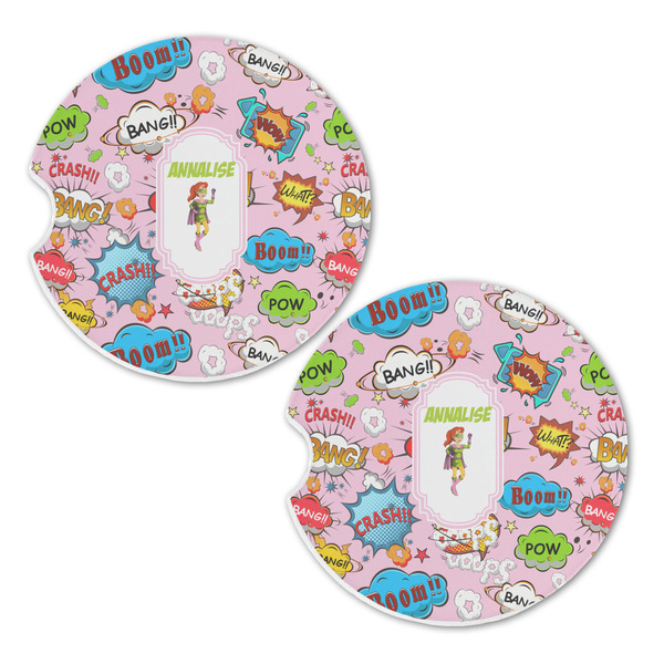 Woman Superhero Sandstone Car Coasters - Set of 2