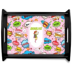 Woman Superhero Black Wooden Tray - Large (Personalized)