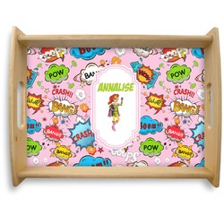 Woman Superhero Natural Wooden Tray - Large (Personalized)