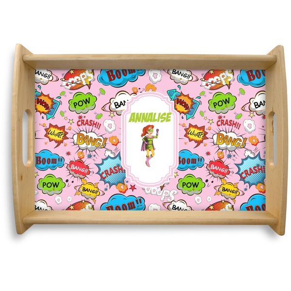 Custom Woman Superhero Natural Wooden Tray - Small (Personalized)