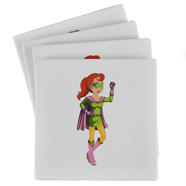 Custom Woman Superhero Absorbent Stone Coasters - Set of 4