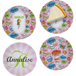 Woman Superhero Set of 4 Glass Appetizer / Dessert Plate 8" (Personalized)