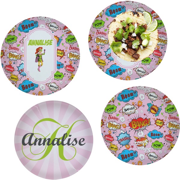 Custom Woman Superhero Set of 4 Glass Lunch / Dinner Plate 10" (Personalized)