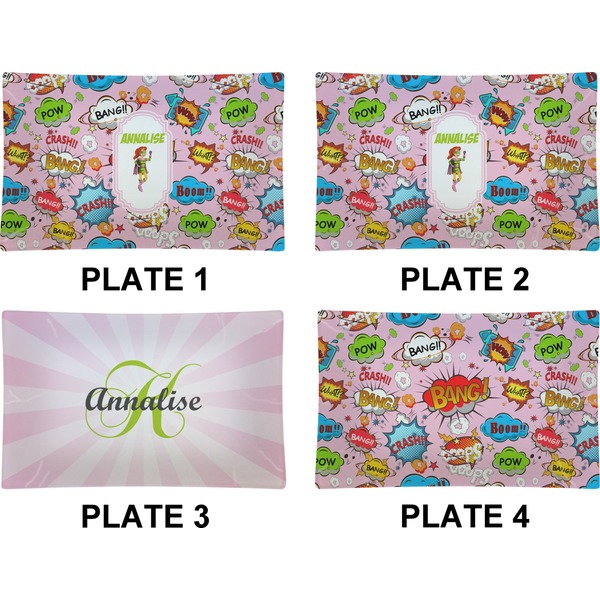 Woman Superhero Set of Rectangular Dinner Plates (Approval)