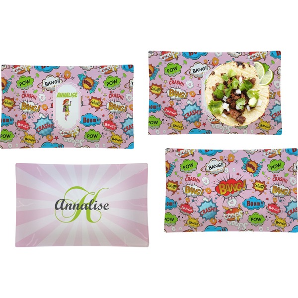 Woman Superhero Set of Rectangular Dinner Plates