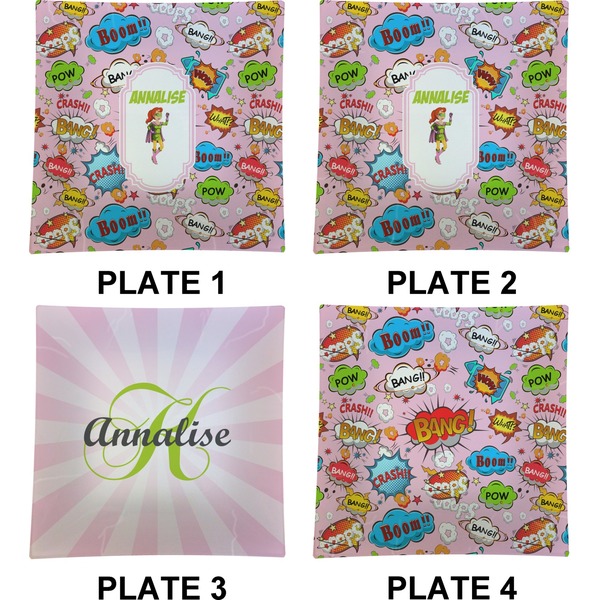 Woman Superhero Set of Square Dinner Plates (Approval)