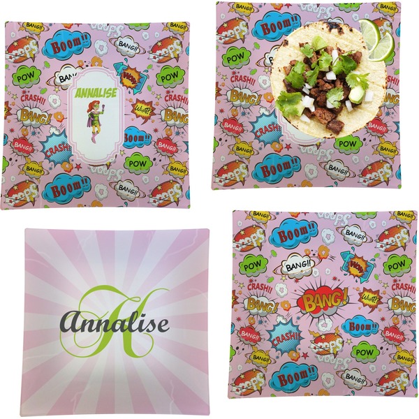 Woman Superhero Set of Square Dinner Plates