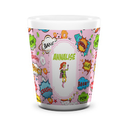 Woman Superhero Ceramic Shot Glass - 1.5 oz - White - Set of 4 (Personalized)