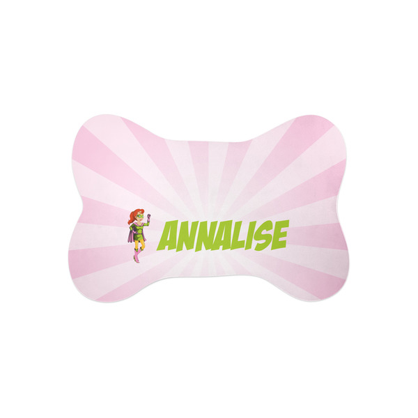Custom Woman Superhero Bone Shaped Dog Food Mat (Small) (Personalized)
