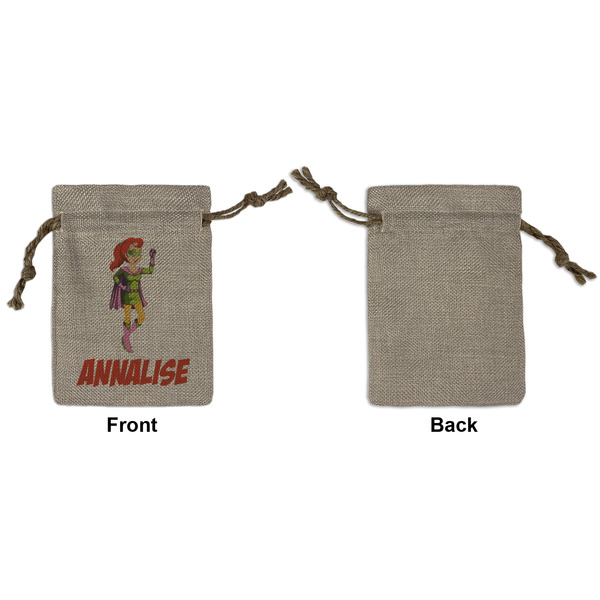 Woman Superhero Small Burlap Gift Bag - Front Approval