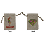 Woman Superhero Small Burlap Gift Bag - Front & Back