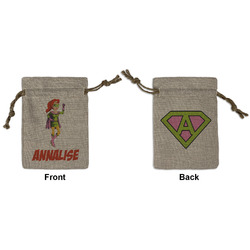 Woman Superhero Small Burlap Gift Bag - Front & Back (Personalized)
