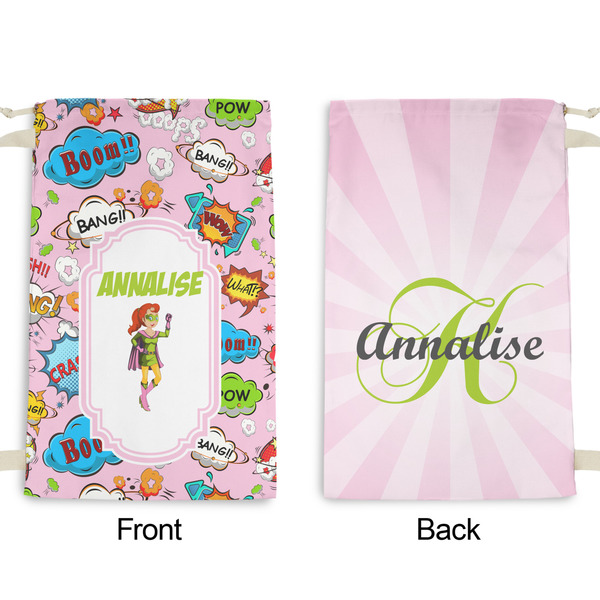 Woman Superhero Small Laundry Bag - Front & Back View