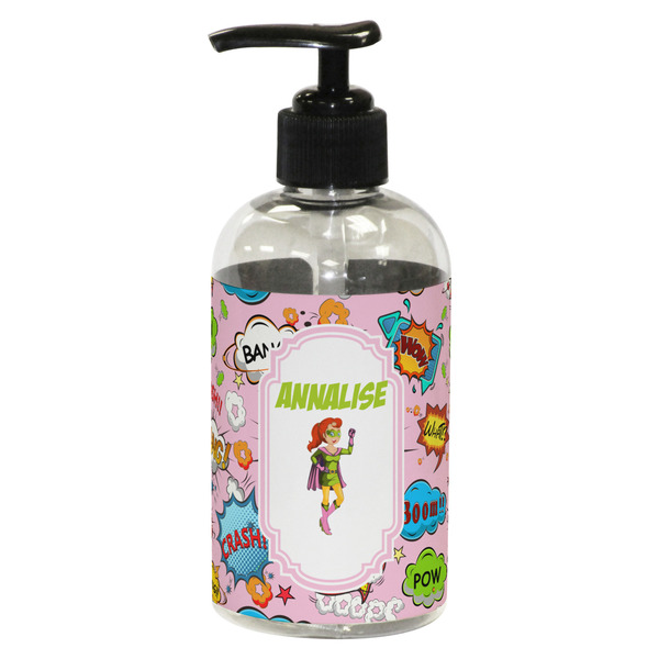 Custom Woman Superhero Plastic Soap / Lotion Dispenser (8 oz - Small - Black) (Personalized)