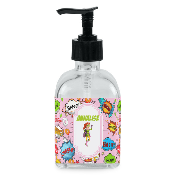 Custom Woman Superhero Glass Soap & Lotion Bottle - Single Bottle (Personalized)