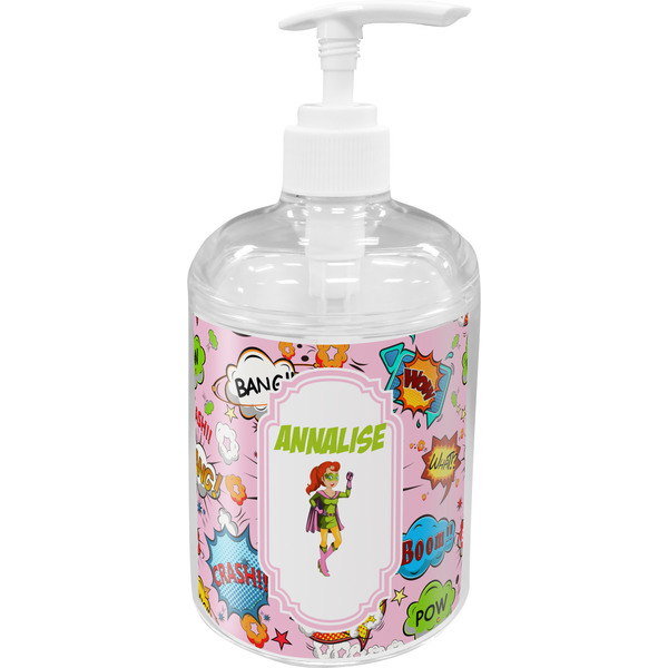 Custom Woman Superhero Acrylic Soap & Lotion Bottle (Personalized)