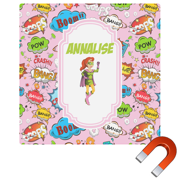 Custom Woman Superhero Square Car Magnet - 6" (Personalized)