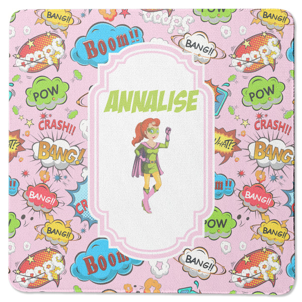 Custom Woman Superhero Square Rubber Backed Coaster (Personalized)
