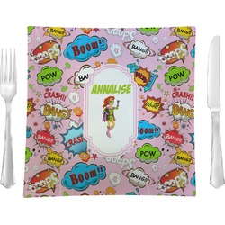 Woman Superhero 9.5" Glass Square Lunch / Dinner Plate- Single or Set of 4 (Personalized)