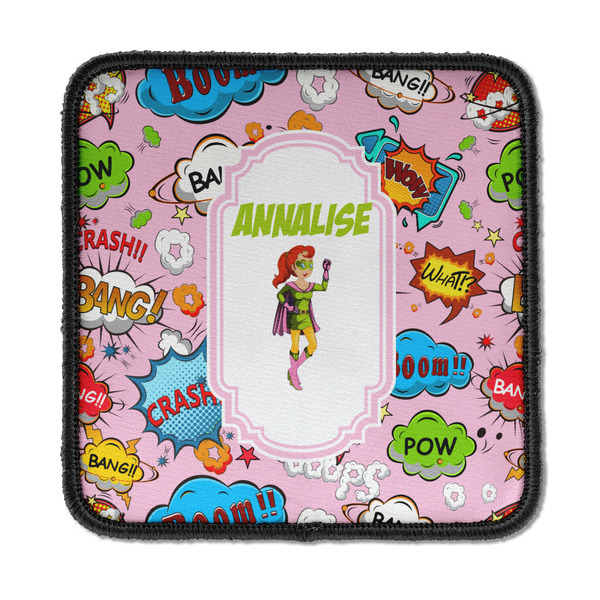 Custom Woman Superhero Iron On Square Patch w/ Name or Text