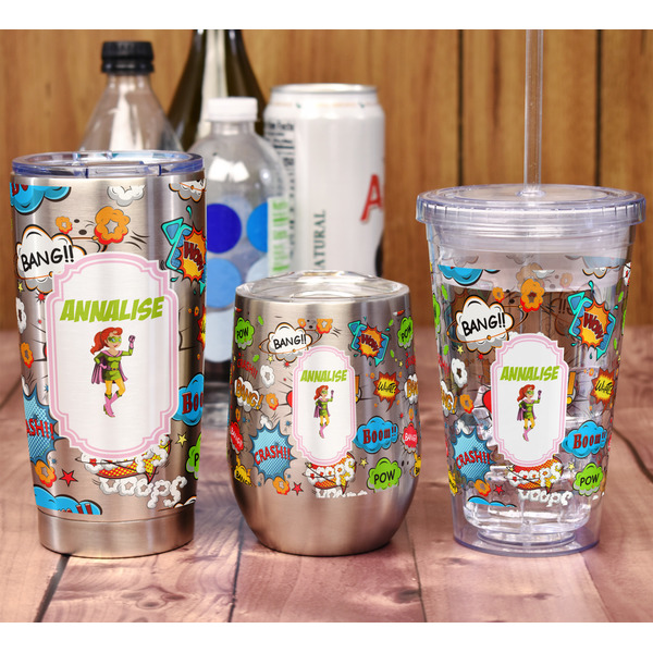 Woman Superhero Stemless Wine Tumbler - Full Print - In Context