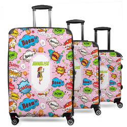 Woman Superhero 3 Piece Luggage Set - 20" Carry On, 24" Medium Checked, 28" Large Checked (Personalized)