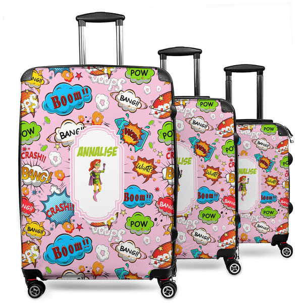 Custom Woman Superhero 3 Piece Luggage Set - 20" Carry On, 24" Medium Checked, 28" Large Checked (Personalized)