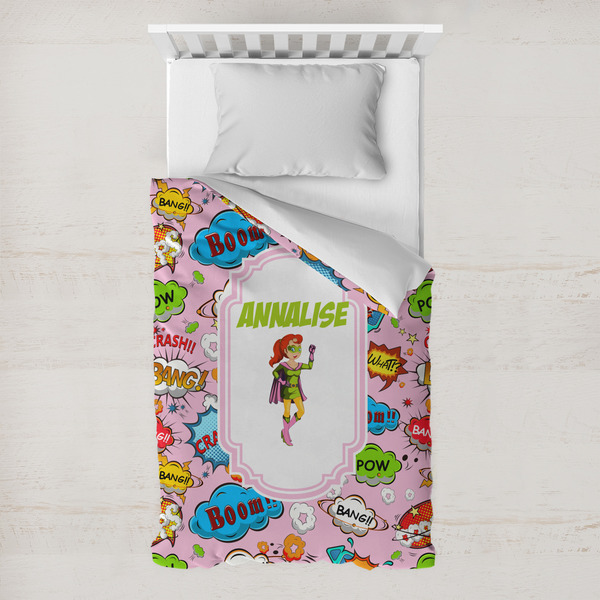 Custom Woman Superhero Toddler Duvet Cover w/ Name or Text
