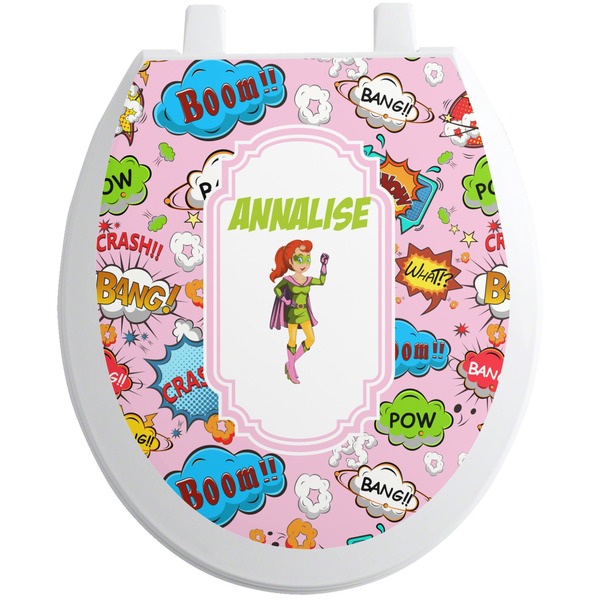 Custom Woman Superhero Toilet Seat Decal (Personalized)