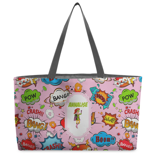 Custom Woman Superhero Beach Totes Bag - w/ Black Handles (Personalized)