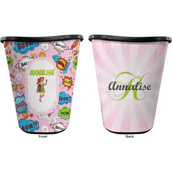 Woman Superhero Trash Can Black - Front and Back - Apvl