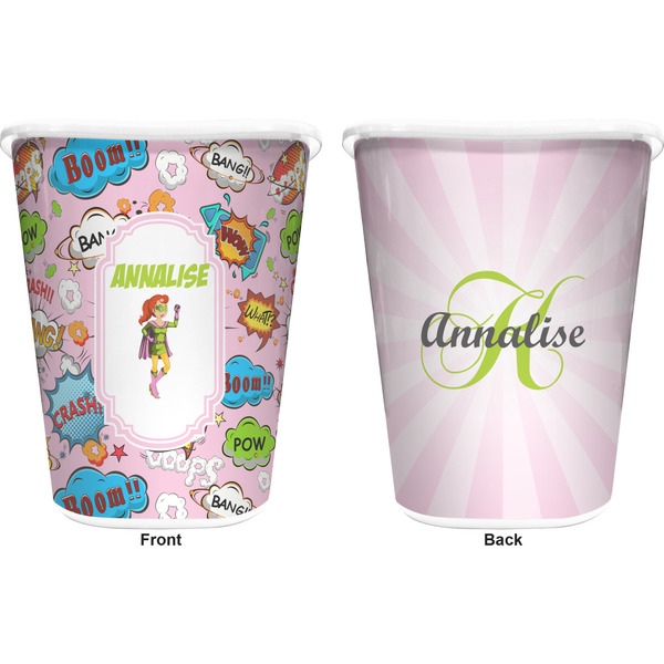Woman Superhero Trash Can White - Front and Back - Apvl