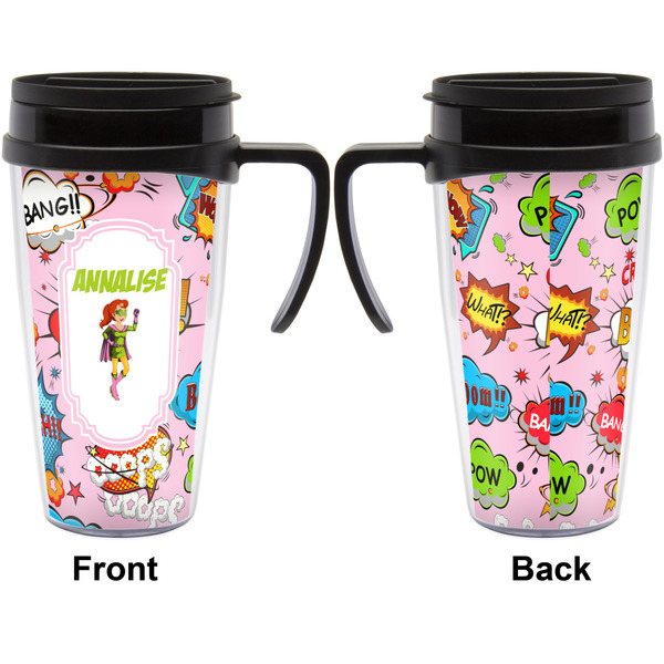 Woman Superhero Travel Mug with Black Handle - Approval