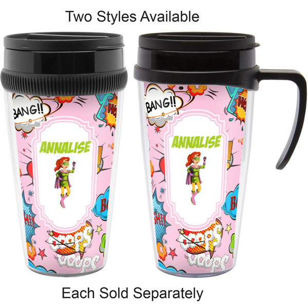 Woman Superhero Travel Mugs - with & without Handle